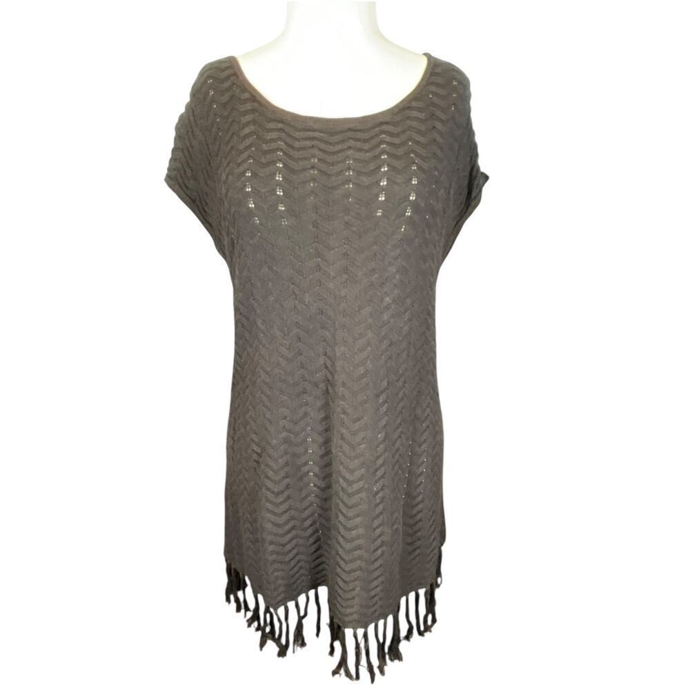 Neiman Marcus Black SwimSuit Cover-Up  Knitted Fringe Bottom Size Large Vacation